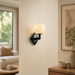 Sculpted Form Orb & Leaf Alabaster Wall Sconce by Dalmivik, product or room detail view