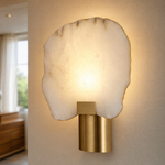 Terra Slice Half Moon Alabaster Wall Sconce by Dalmivik, product or room detail view