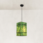 Green Twelve-Panel Marble Lantern Pendant 13.8" in Black finish shown in full against a neutral background