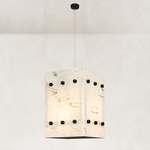 Ivory Veined Twelve-Panel Marble Lantern Pendant 13.8" in Black finish shown in full against a neutral background