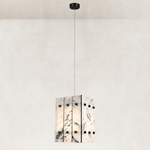 Graphic Vein Twelve-Panel Marble Lantern Pendant 13.8" in Black finish shown in full against a neutral background