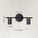 Dimensions of the matte-black adjustable twin-cylinder picture light