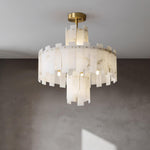 Alabaster Chandelier – Elegant Brass & White Alabaster Light Fixture by Dalmivik, complete fixture view