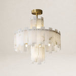 Alabaster Chandelier – Elegant Brass & White Alabaster Light Fixture by Dalmivik, complete fixture view