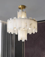 Alabaster Chandelier – Elegant Brass & White Alabaster Light Fixture by Dalmivik, product or room detail view