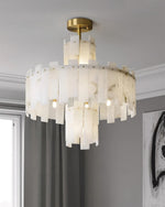 Alabaster Chandelier – Elegant Brass & White Alabaster Light Fixture by Dalmivik, product or room detail view