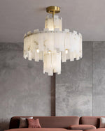 Alabaster Chandelier – Elegant Brass & White Alabaster Light Fixture by Dalmivik, product or room detail view