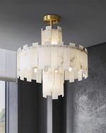 Alabaster Chandelier – Elegant Brass & White Alabaster Light Fixture by Dalmivik, product or room detail view
