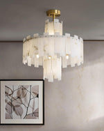 Alabaster Chandelier – Elegant Brass & White Alabaster Light Fixture by Dalmivik, product or room detail view
