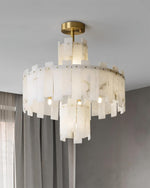 Alabaster Chandelier – Elegant Brass & White Alabaster Light Fixture by Dalmivik, product or room detail view