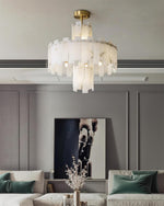 Alabaster Chandelier – Elegant Brass & White Alabaster Light Fixture by Dalmivik, product or room detail view
