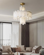Alabaster Chandelier – Elegant Brass & White Alabaster Light Fixture by Dalmivik, product or room detail view