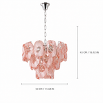 Amara Ripple Blush Tiered Glass Chandelier dimension and specification diagram