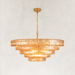 Amber tiered glass chandelier with canopy and chain.