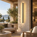 Long black wall sconce shaded terrace scene