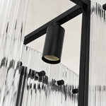 Black chandelier bulb socket and glass rod connection detail