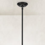 Black chandelier ceiling canopy and stem close view
