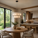 Black Frame Two-Tier Marble Chandelier 23.6" installed above a dining table