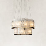 Product detail of Black Frame Two-Tier Marble Chandelier 23.6" against a neutral background