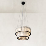 Product detail of Black Frame Two-Tier Marble Chandelier 23.6" against a neutral background