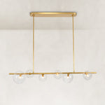 Bubble Glass Linear Island Chandelier in Aged Brass - complete fixture