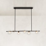 Bubble Glass Linear Island Chandelier in Matte Black - complete fixture
