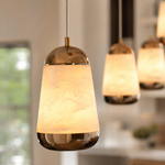 Cascata Alabaster Linear Chandelier 47.2" by Dalmivik, stone and metal close view