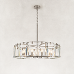 Chrome-finish crystal drum chandelier, complete fixture