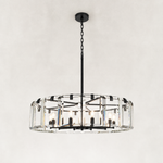Matte Black-finish crystal drum chandelier, complete fixture