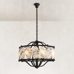 Chrome Oval Marble Cage Chandelier 23.6" in Black metal finish, shown as a complete fixture