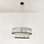 Chrome Tiered Marble Ring Chandelier 31.9" in Black metal finish, shown as a complete fixture