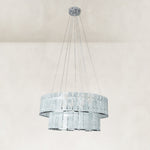 Product detail of Chrome Tiered Marble Ring Chandelier 31.5