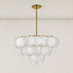 Three-tier petal glass chandelier, unlit complete product view.