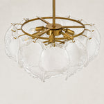 Two-tier petal glass chandelier, open gold-tone frame viewed from above.