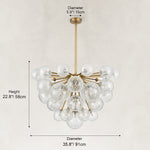 Thirty-Seven-Light Glass Globe Chandelier 36" brass-tone fixture dimensions