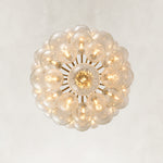 Thirty-Seven-Light Glass Globe Chandelier 36" brass-tone fixture detail