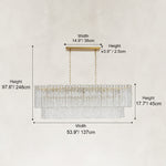 Fifteen-Light Linear Glass Chandelier 54" fixture dimensions
