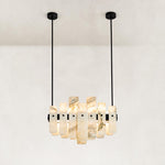 Compact Petal Marble Chandelier 27.6" in Black metal finish, shown as a complete fixture