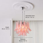 Coraline Plume Blush Glass Petal Chandelier dimension and specification diagram