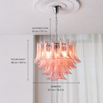 Coraline Plume Blush Glass Petal Chandelier dimension and specification diagram