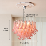 Coraline Plume Blush Glass Petal Chandelier dimension and specification diagram