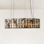 Cream Veined Panel Drum Chandelier 31.5" in Black metal finish, shown as a complete fixture