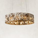 Product detail of Cream Veined Panel Drum Chandelier 31.5