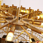 Underside detail showing the crystal fixture's frame and light sockets.