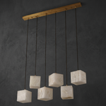 Cubo Modern Alabaster Linear Chandelier by Dalmivik, complete fixture view