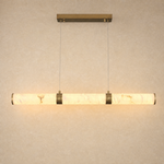 Anello Alabaster Cylinder Linear Dining Pendant Brass by Dalmivik, complete fixture view