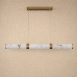 Anello Alabaster Cylinder Linear Dining Pendant Brass by Dalmivik, complete fixture view