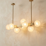Brass Multi-orb Alabaster Pendant Light by Dalmivik, complete fixture view