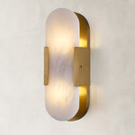 Brass finish oval alabaster wall sconce, complete fixture
