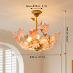 Dalmivik Rosalia gold and pink chandelier dimensions, 21.7-inch diameter and 18.9-inch height